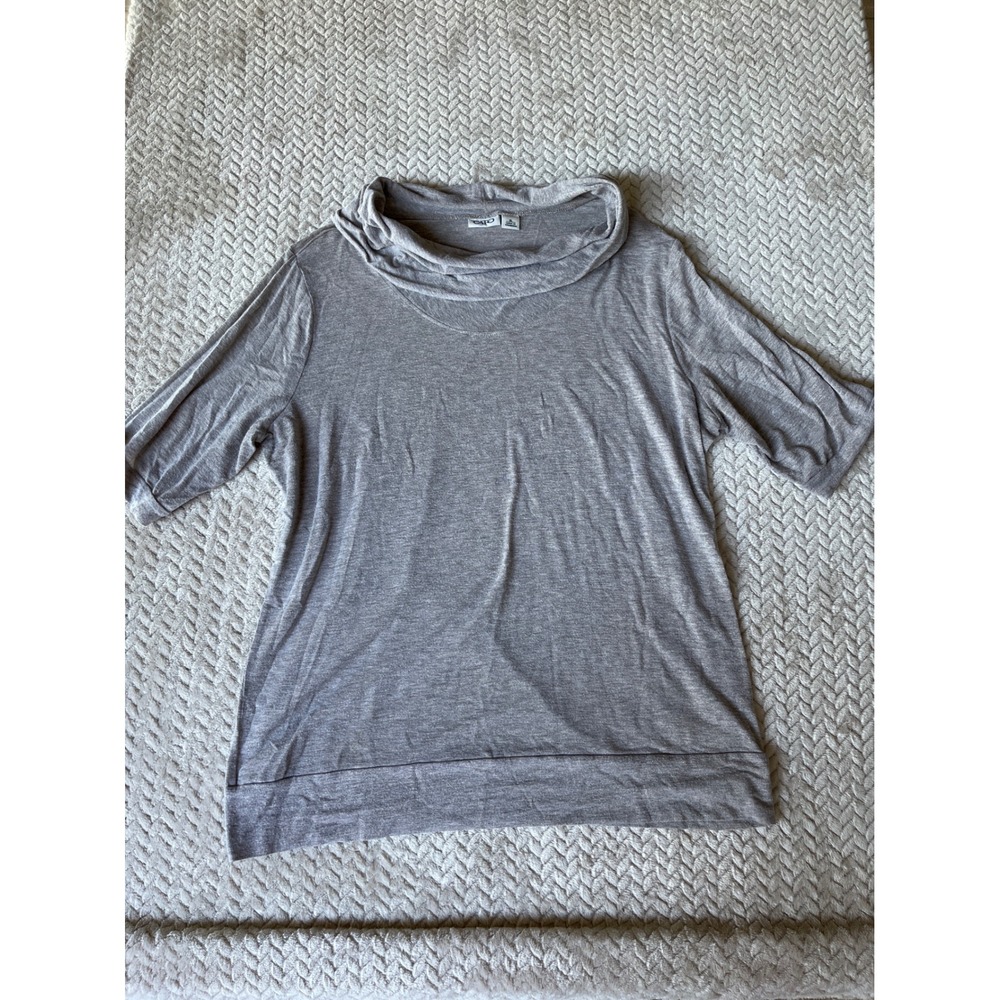 Cato Womens XL Gray Metallic Shimmer Cowl Neck Short Sleeve Knit Top Blouse